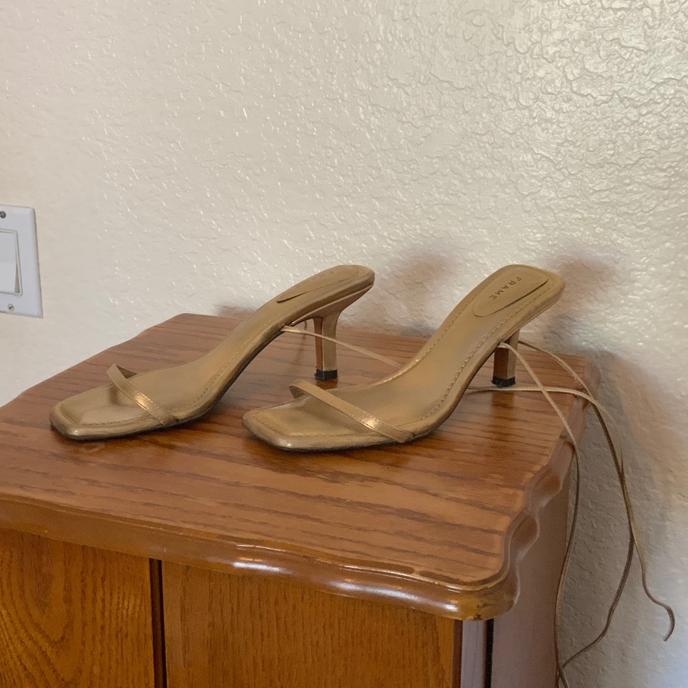 FRAME Denim LE OZZIE Gold Tie Up Kitten Heel Sandal - Size 7.5